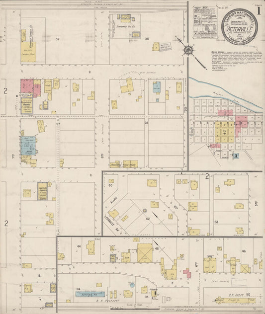 Sanborn Fire Insurance Map from Victorville, San Bernardino County, California (1919), Sheet #0001 - Complete Map Set gallery image, historic Sanborn map, vintage wall art, California California
