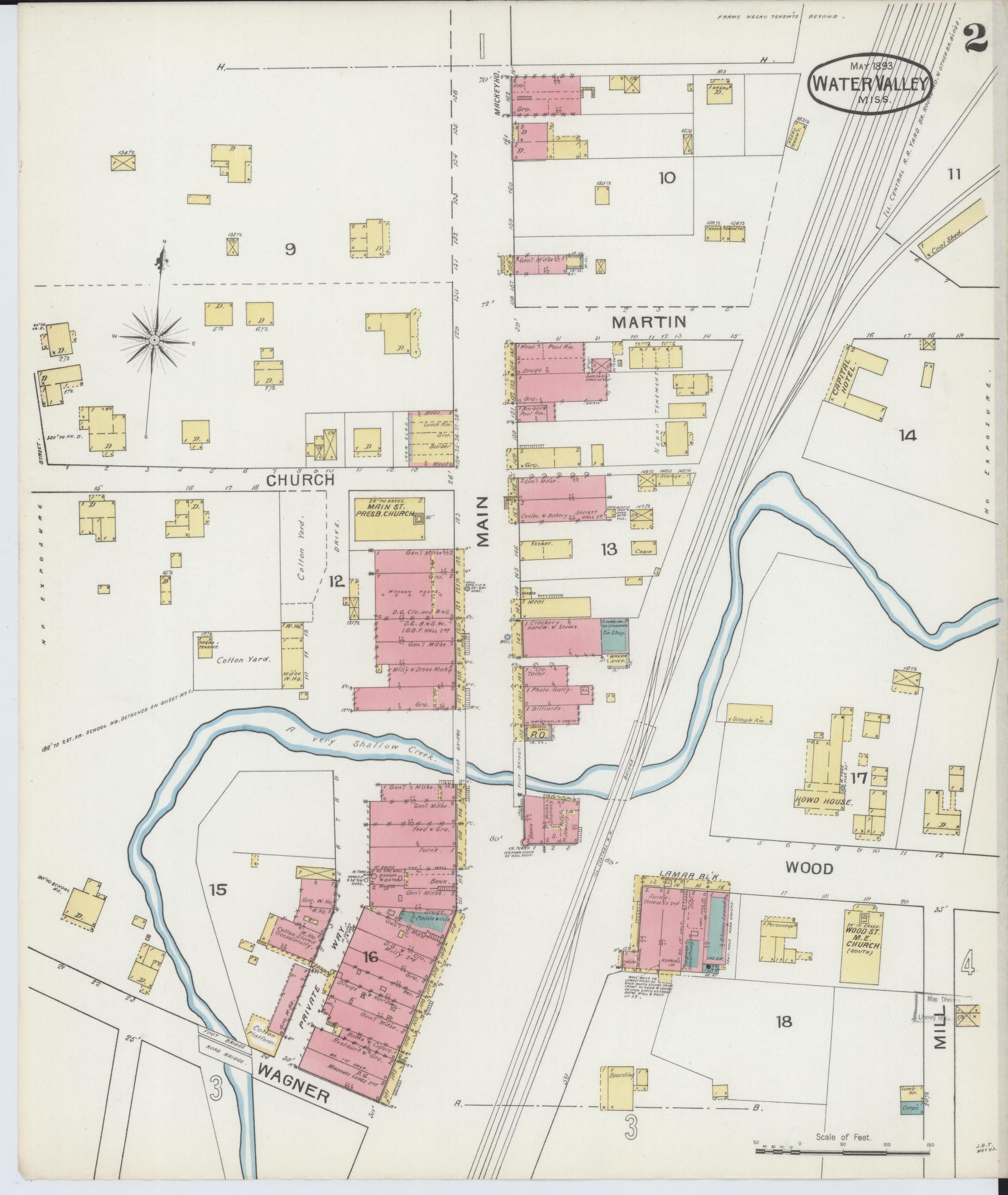 Sanborn Fire Insurance Map from Water Valley, Yalobusha County, Mississippi (1893), Sheet #0002 - Historic Sanborn Fire Insurance Map Print, vintage old map wall art, antique decor, genealogy gift, Mississippi Mississippi map