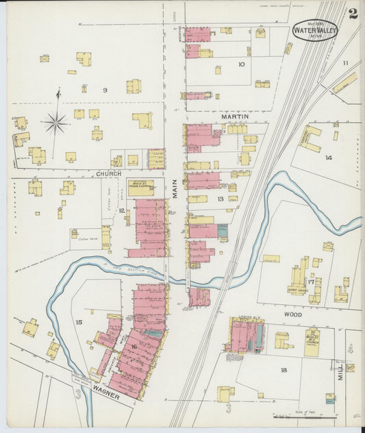 Sanborn Fire Insurance Map from Water Valley, Yalobusha County, Mississippi (1893), Sheet #0002 - Historic Sanborn Fire Insurance Map Print, vintage old map wall art, antique decor, genealogy gift, Mississippi Mississippi map