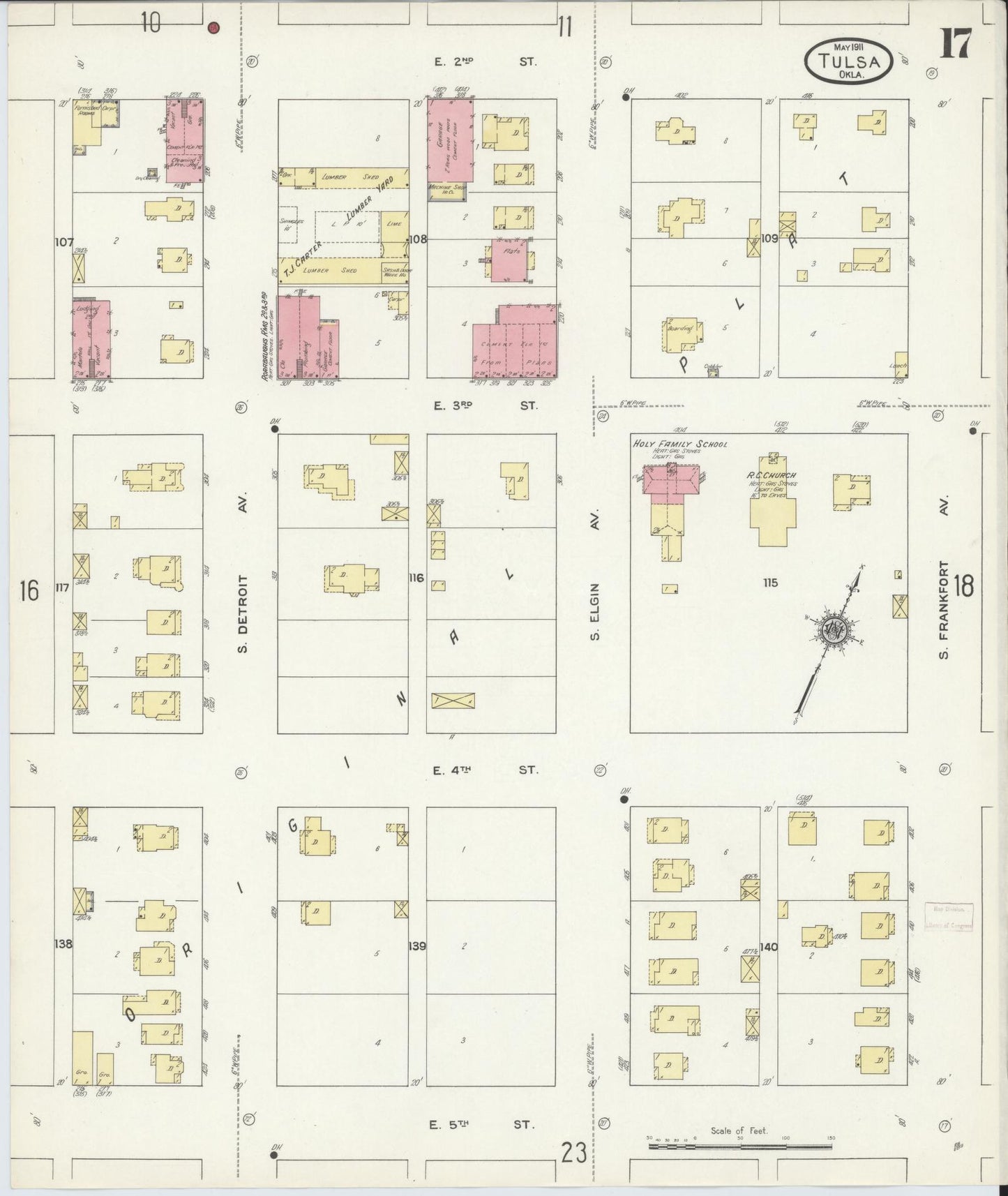 Sanborn Fire Insurance Map from Tulsa, Tulsa County, Oklahoma (1911), Sheet #0017 - Complete Map Set gallery image, historic Sanborn map, vintage wall art, Oklahoma Oklahoma