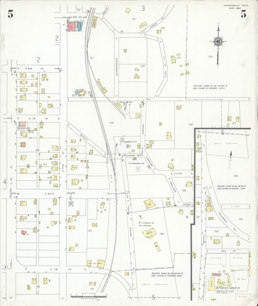 Sanborn Fire Insurance Map from Hohenwald, Lewis County, Tennessee (1942), Sheet #0005 - Historic Sanborn Fire Insurance Map Print, vintage old map wall art, antique decor, genealogy gift, Tennessee Tennessee map