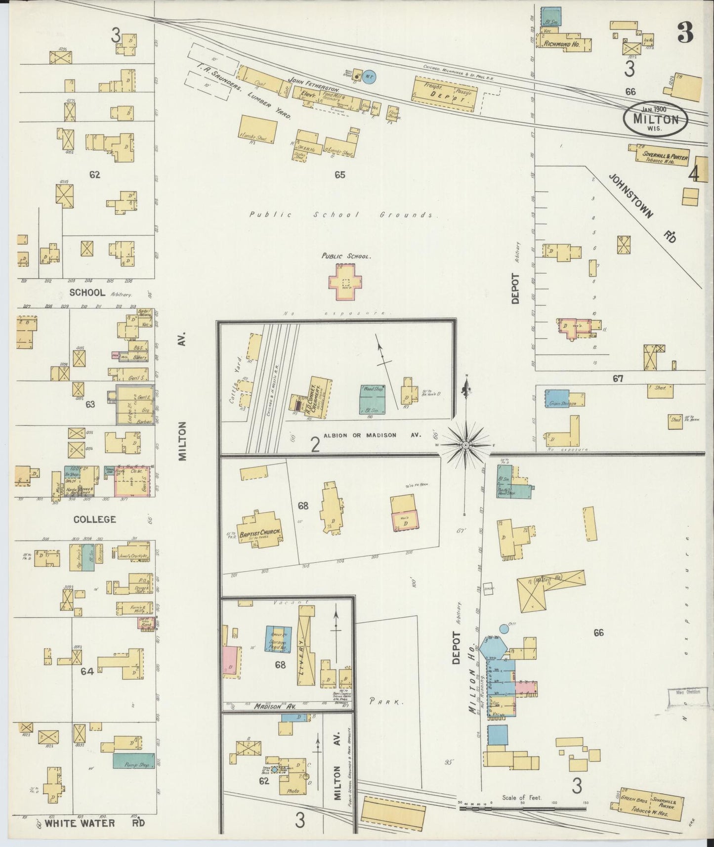 Sanborn Fire Insurance Map from Milton, Rock County, Wisconsin (1900), Sheet #0003 - Complete Map Set gallery image, historic Sanborn map, vintage wall art, Wisconsin Wisconsin