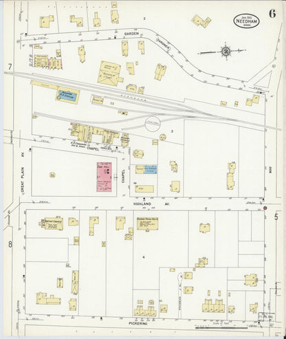 Sanborn Fire Insurance Map from Needham, Norfolk County, Massachusetts (1912), Sheet #0006 - Complete Map Set gallery image, historic Sanborn map, vintage wall art, Massachusetts Massachusetts