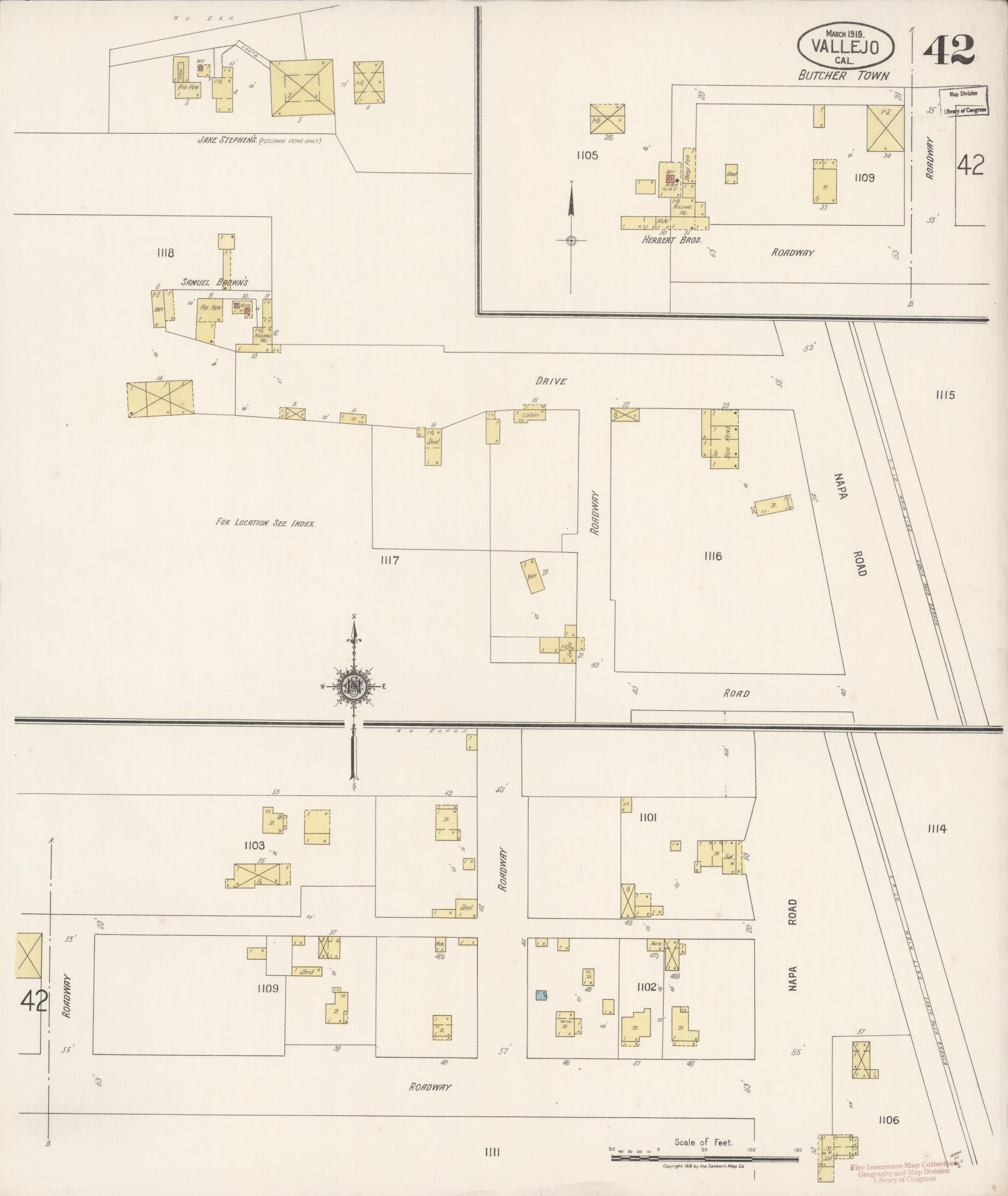 Sanborn Fire Insurance Map from Vallejo, Solano County, California (1919), Sheet #0042 - Complete Map Set gallery image, historic Sanborn map, vintage wall art, California California