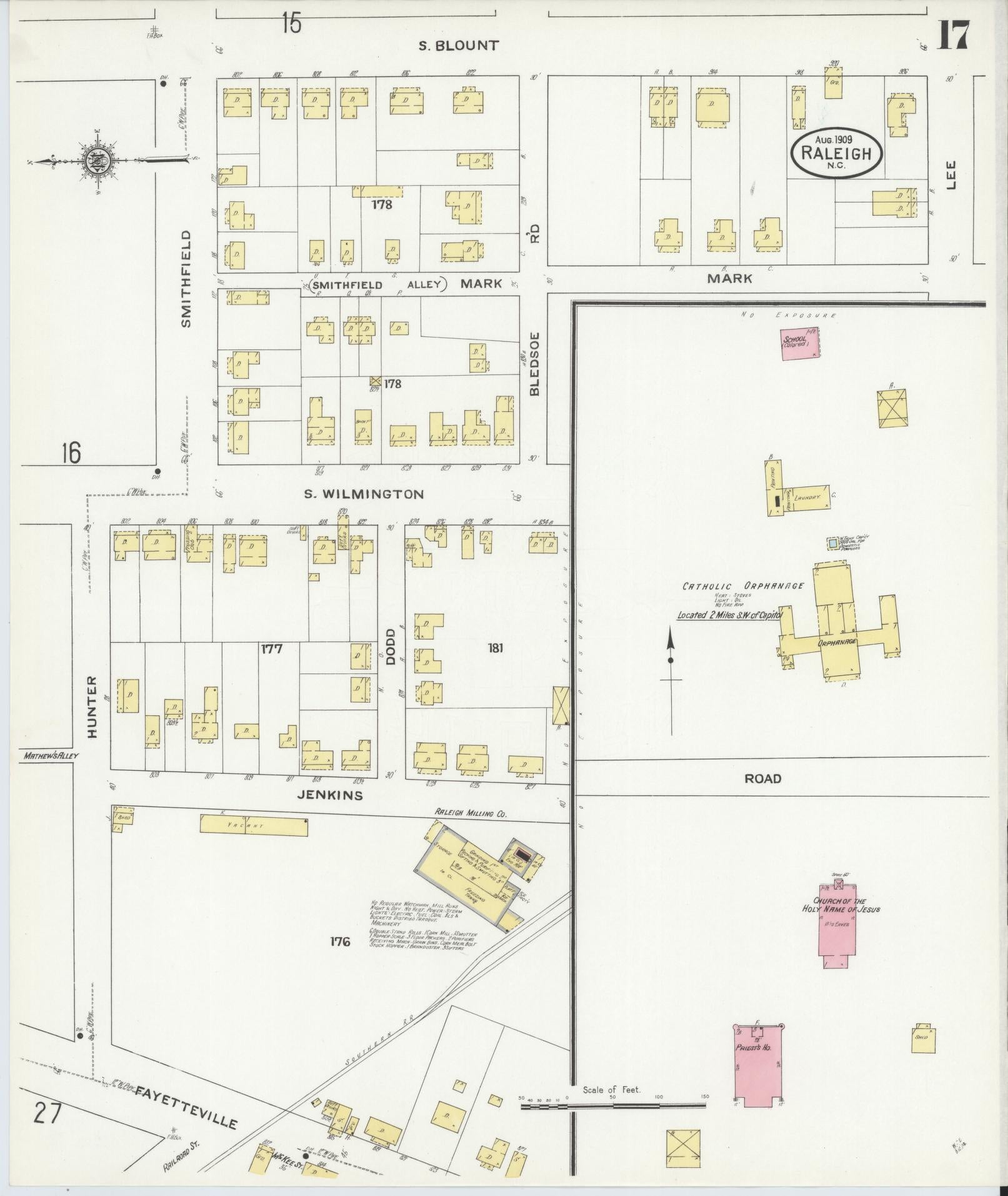 Sanborn Fire Insurance Map from Raleigh, Wake County, North Carolina (1909), Sheet #0017 - Complete Map Set gallery image, historic Sanborn map, vintage wall art, North Carolina North Carolina