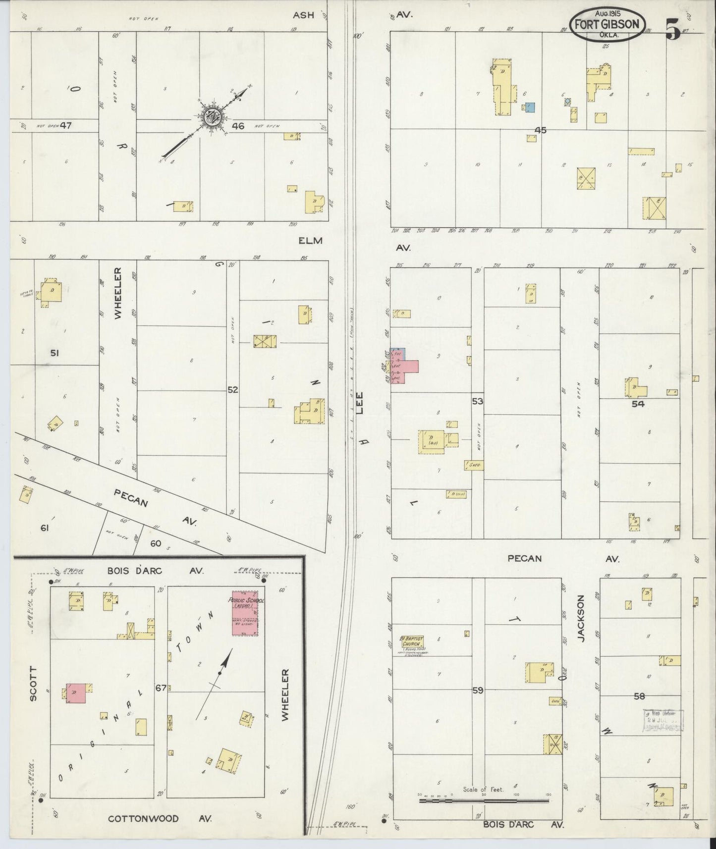 Sanborn Fire Insurance Map from Fort Gibson, Muskogee County, Oklahoma (1915), Sheet #0005 - Complete Map Set gallery image, historic Sanborn map, vintage wall art, Oklahoma Oklahoma