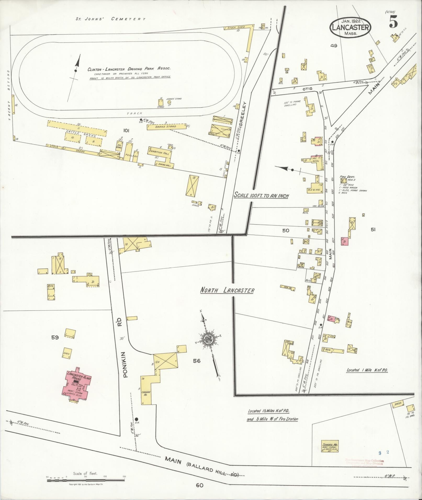 Sanborn Fire Insurance Map from Lancaster, Worcester County, Massachusetts (1922), Sheet #0005 - Complete Map Set gallery image, historic Sanborn map, vintage wall art, Massachusetts Massachusetts