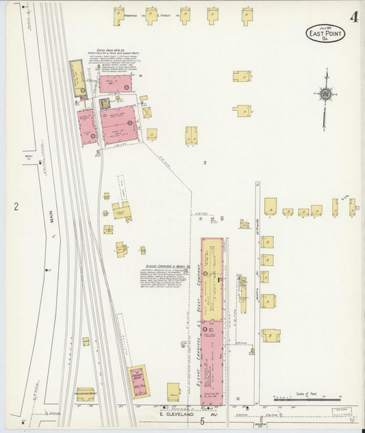 Sanborn Fire Insurance Map from East Point, Fulton County, Georgia (1911), Sheet #0004 - Historic Sanborn Fire Insurance Map Print, vintage old map wall art, antique decor, genealogy gift, Georgia Georgia map