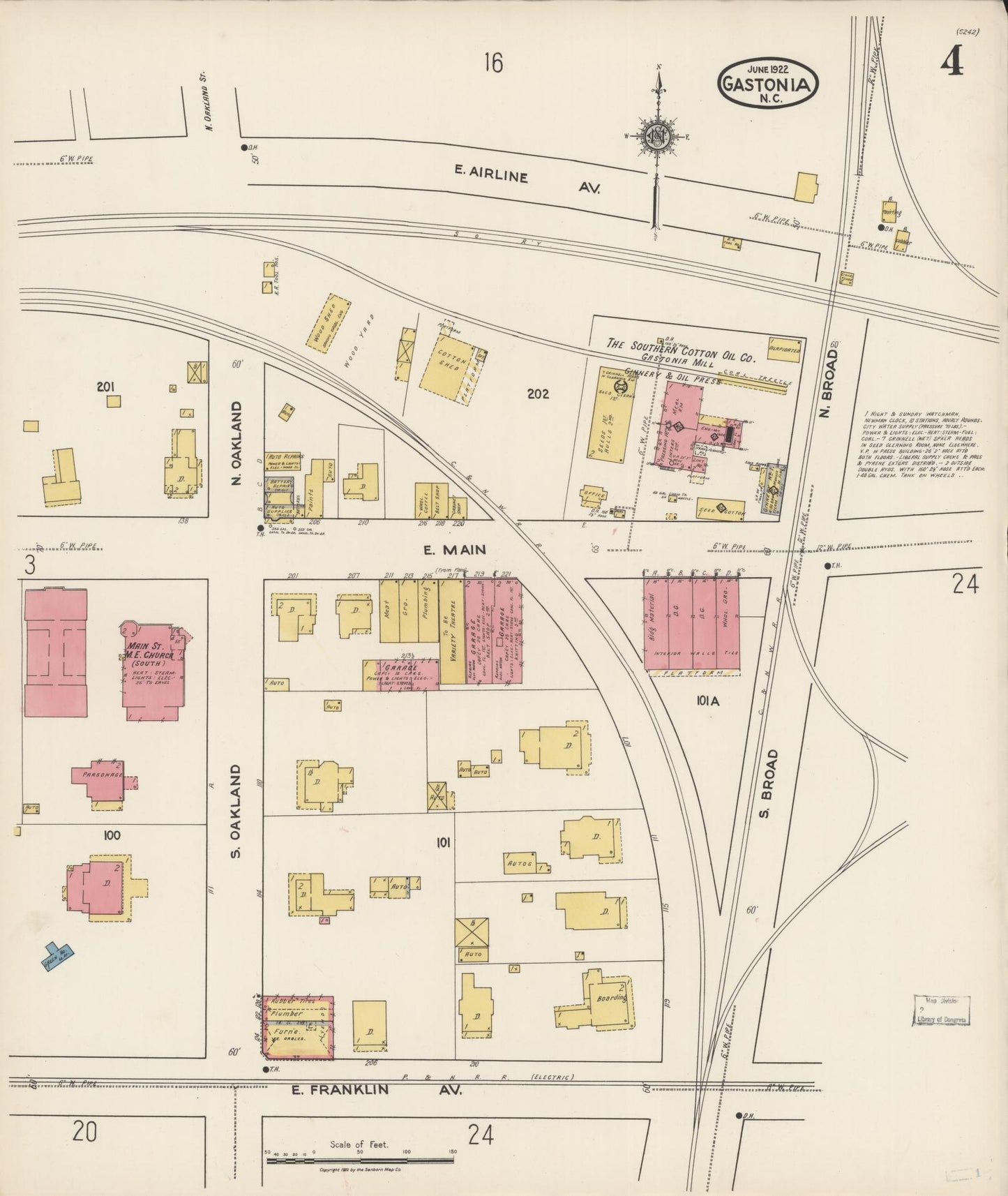 Sanborn Fire Insurance Map from Gastonia, Gaston County, North Carolina (1922), Sheet #0004 - Complete Map Set gallery image, historic Sanborn map, vintage wall art, North Carolina North Carolina