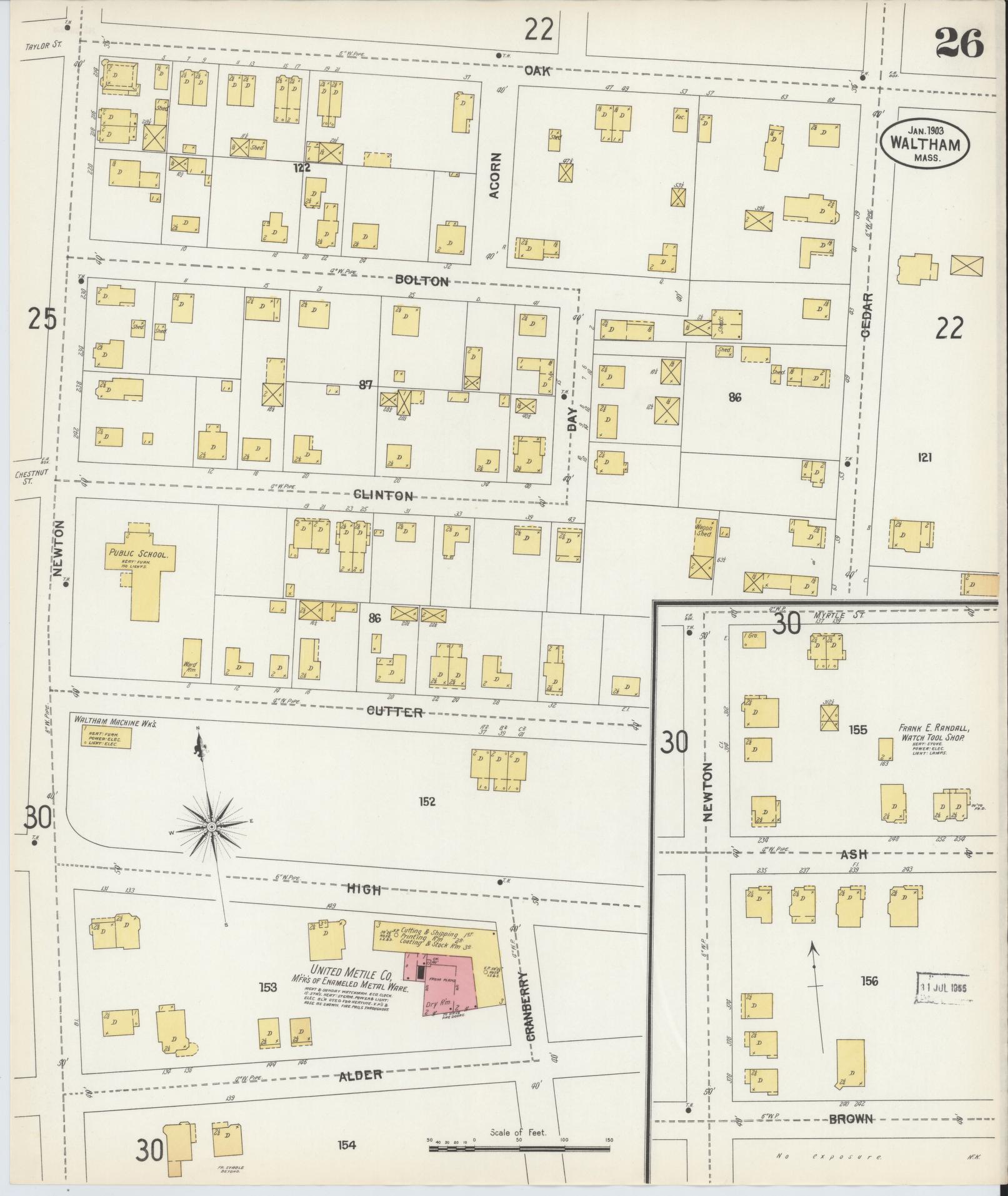 Sanborn Fire Insurance Map from Waltham, Middlesex County, Massachusetts (1903), Sheet #0026 - Complete Map Set gallery image, historic Sanborn map, vintage wall art, Massachusetts Massachusetts