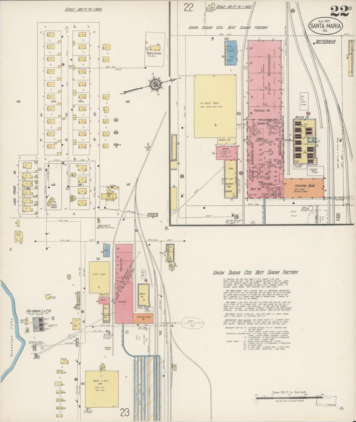 Sanborn Fire Insurance Map from Santa Maria, Santa Barbara County, California (1920), Sheet #0022 - Complete Map Set gallery image, historic Sanborn map, vintage wall art, California California