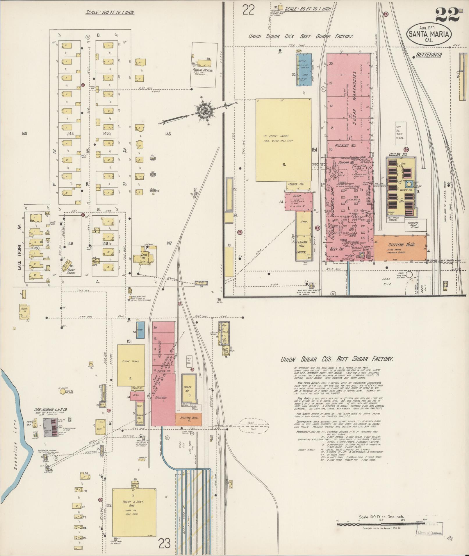 Sanborn Fire Insurance Map from Santa Maria, Santa Barbara County, California (1920), Sheet #0022 - Complete Map Set gallery image, historic Sanborn map, vintage wall art, California California