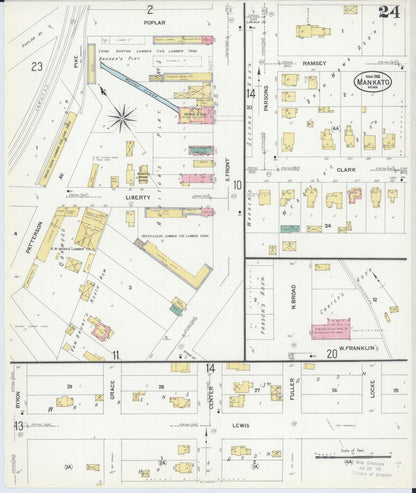 Sanborn Fire Insurance Map from Mankato, Blue Earth County, Minnesota (1908), Sheet #0024 - Complete Map Set gallery image, historic Sanborn map, vintage wall art, Minnesota Minnesota