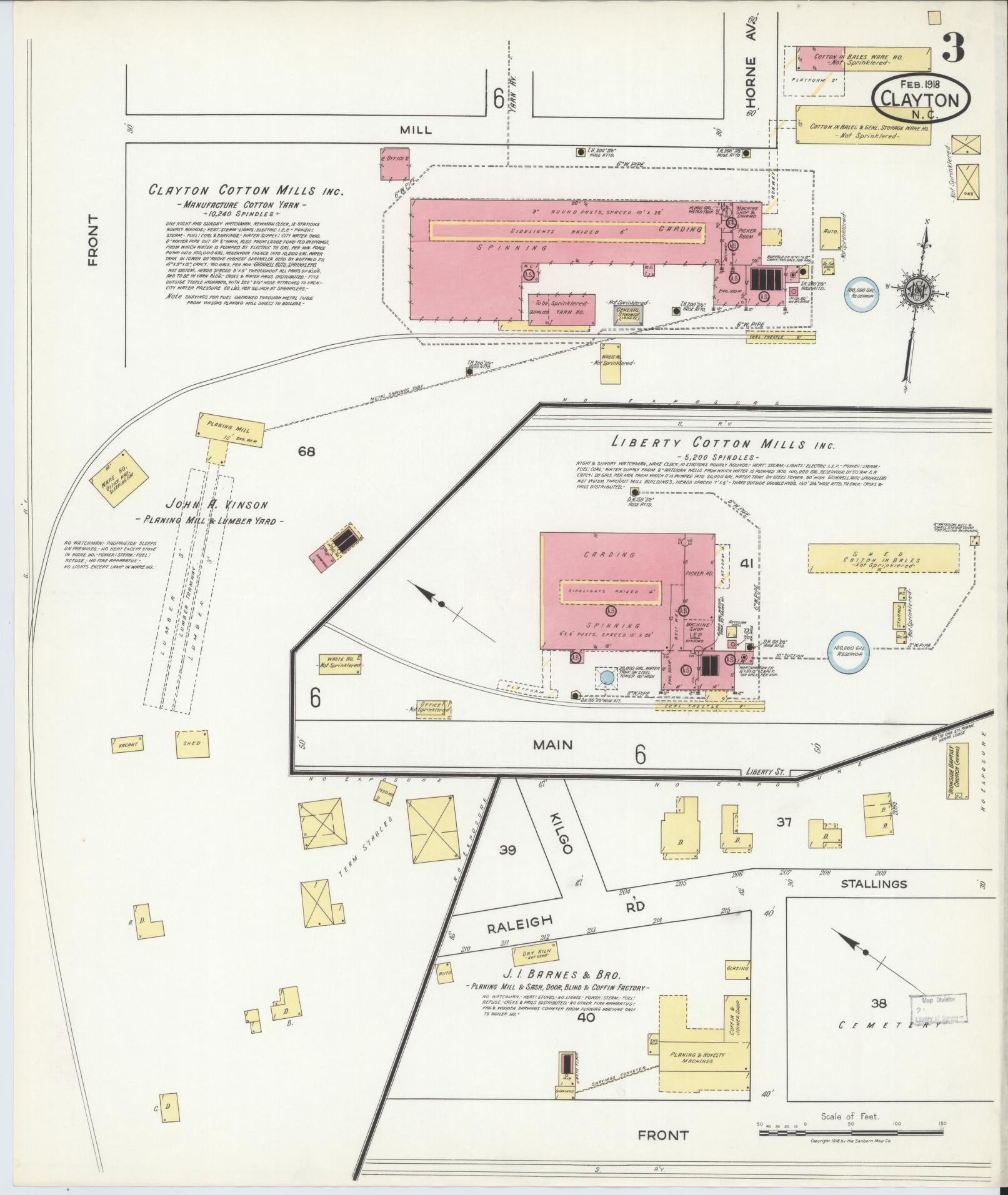 Sanborn Fire Insurance Map from Clayton, Johnston County, North Carolina (1918), Sheet #0003 - Historic Sanborn Fire Insurance Map Print, vintage old map wall art, antique decor, genealogy gift, North Carolina North Carolina map