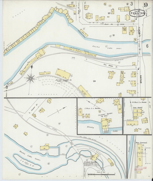 Sanborn Fire Insurance Map from Penn Yan, Yates County, New York (1897), Sheet #0009 - Historic Sanborn Fire Insurance Map Print, vintage old map wall art, antique decor, genealogy gift, New York New York map