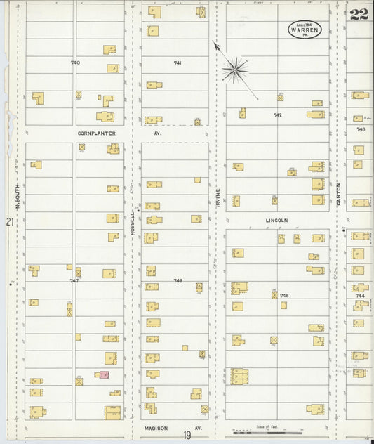 Sanborn Fire Insurance Map from Warren, Warren County, Pennsylvania (1904), Sheet #0022 - Historic Sanborn Fire Insurance Map Print, vintage old map wall art, antique decor, genealogy gift, Pennsylvania Pennsylvania map