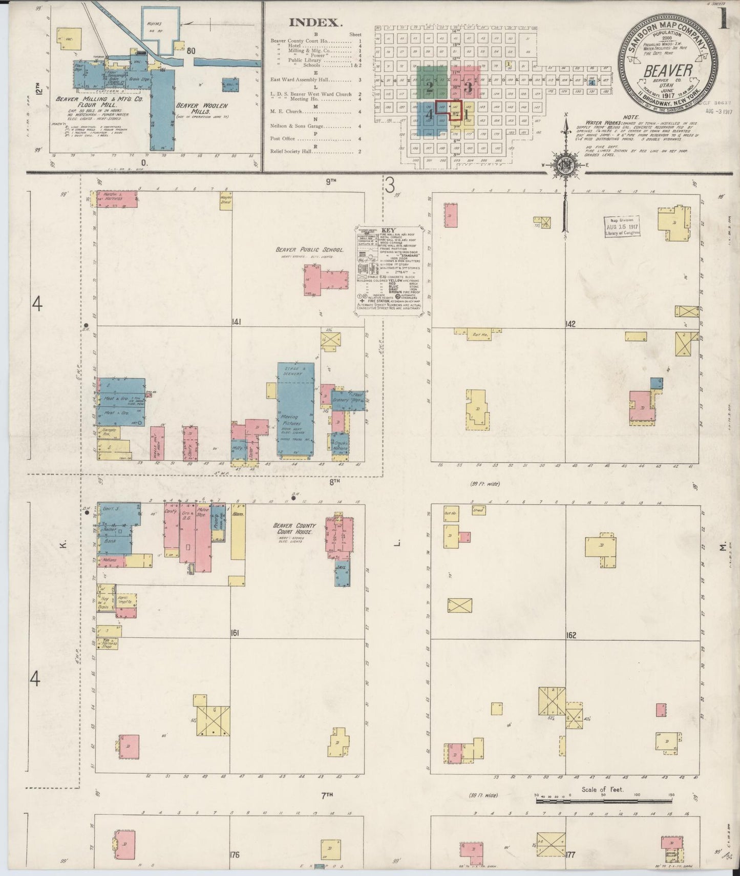 Sanborn Fire Insurance Map from Beaver, Beaver County, Utah (1917), Sheet #0001 - Complete Map Set gallery image, historic Sanborn map, vintage wall art, Utah Utah