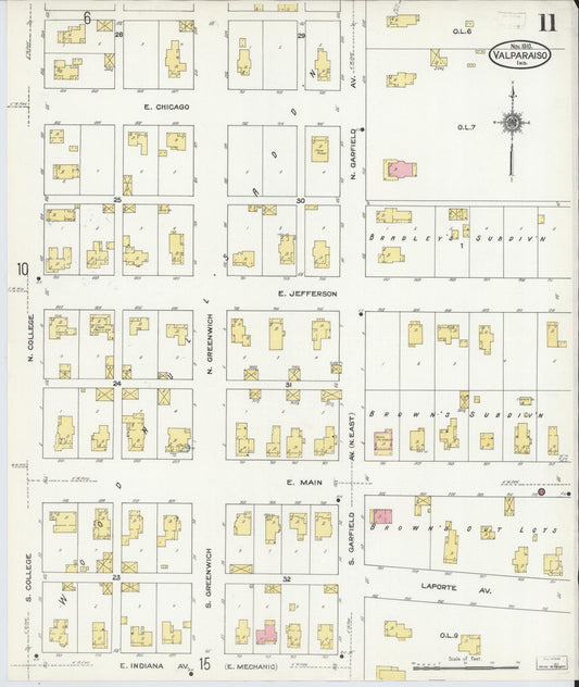 Sanborn Fire Insurance Map from Valparaiso, Porter County, Indiana (1910), Sheet #0011 - Historic Sanborn Fire Insurance Map Print, vintage old map wall art, antique decor, genealogy gift, Indiana Indiana map