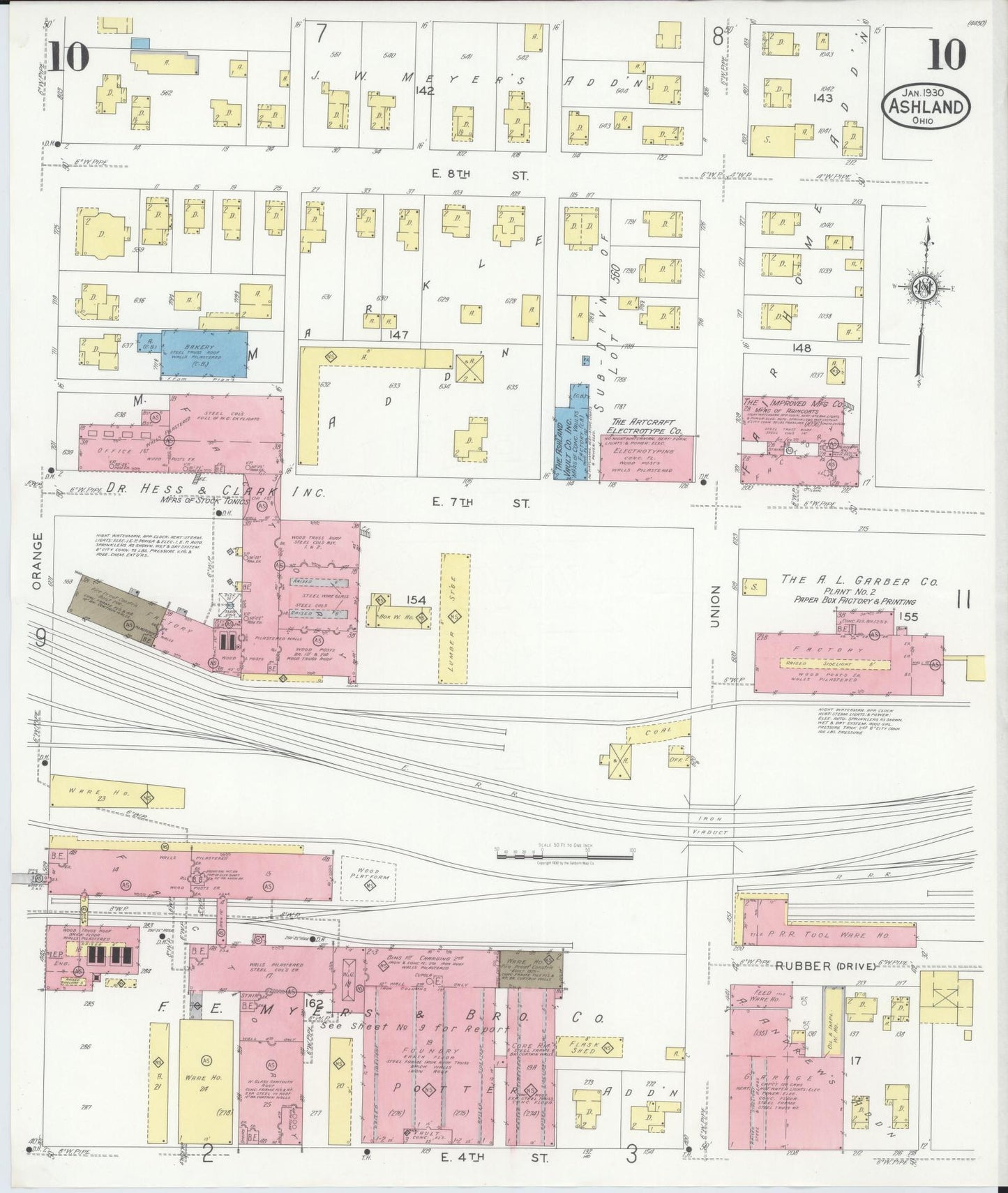 Sanborn Fire Insurance Map from Ashland, Ashland County, Ohio (1930), Sheet #0010 - Complete Map Set gallery image, historic Sanborn map, vintage wall art, Ohio Ohio