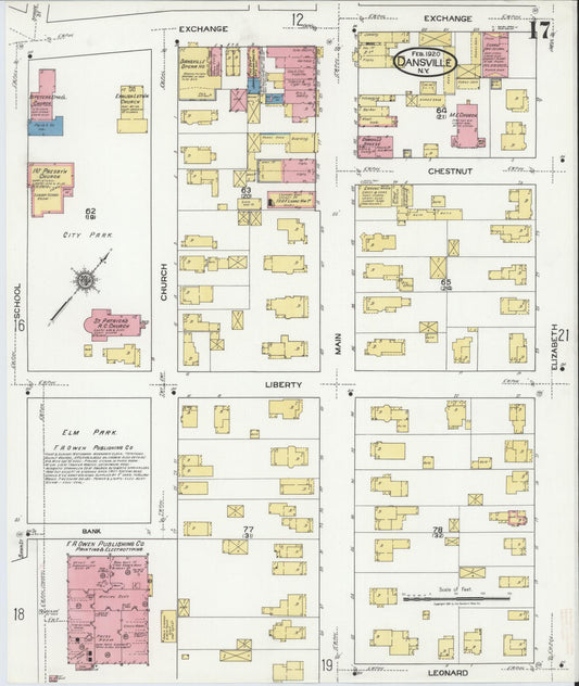Sanborn Fire Insurance Map from Dansville, Livingston County, New York (1920), Sheet #0017 - Historic Sanborn Fire Insurance Map Print, vintage old map wall art, antique decor, genealogy gift, New York New York map