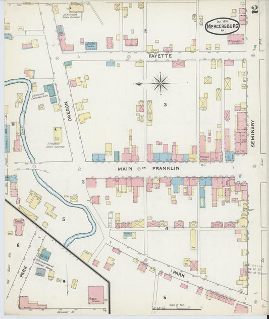 Sanborn Fire Insurance Map from Mercersburg, Franklin County, Pennsylvania (1891), Sheet #0002 - Historic Sanborn Fire Insurance Map Print, vintage old map wall art, antique decor, genealogy gift, Pennsylvania Pennsylvania map