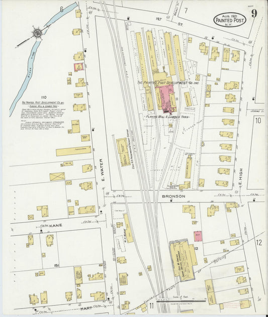 Sanborn Fire Insurance Map from Painted Post, Steuben County, New York (1921), Sheet #0009 - Historic Sanborn Fire Insurance Map Print, vintage old map wall art, antique decor, genealogy gift, New York New York map