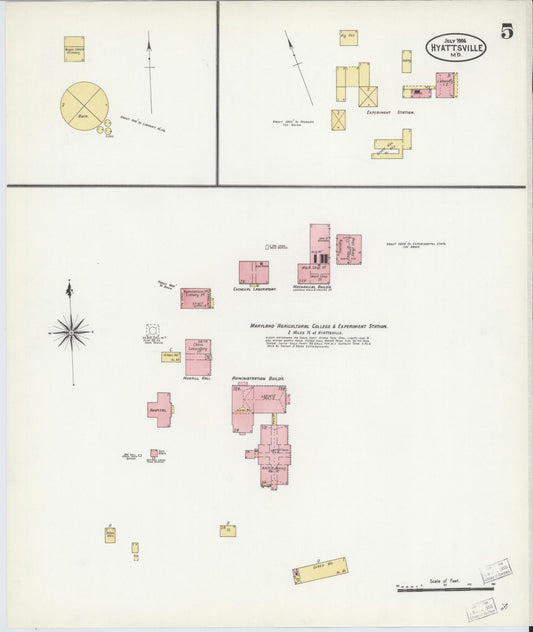 Sanborn Fire Insurance Map from Hyattsville, Prince Georges County, Maryland (1906), Sheet #0005 - Historic Sanborn Fire Insurance Map Print, vintage old map wall art