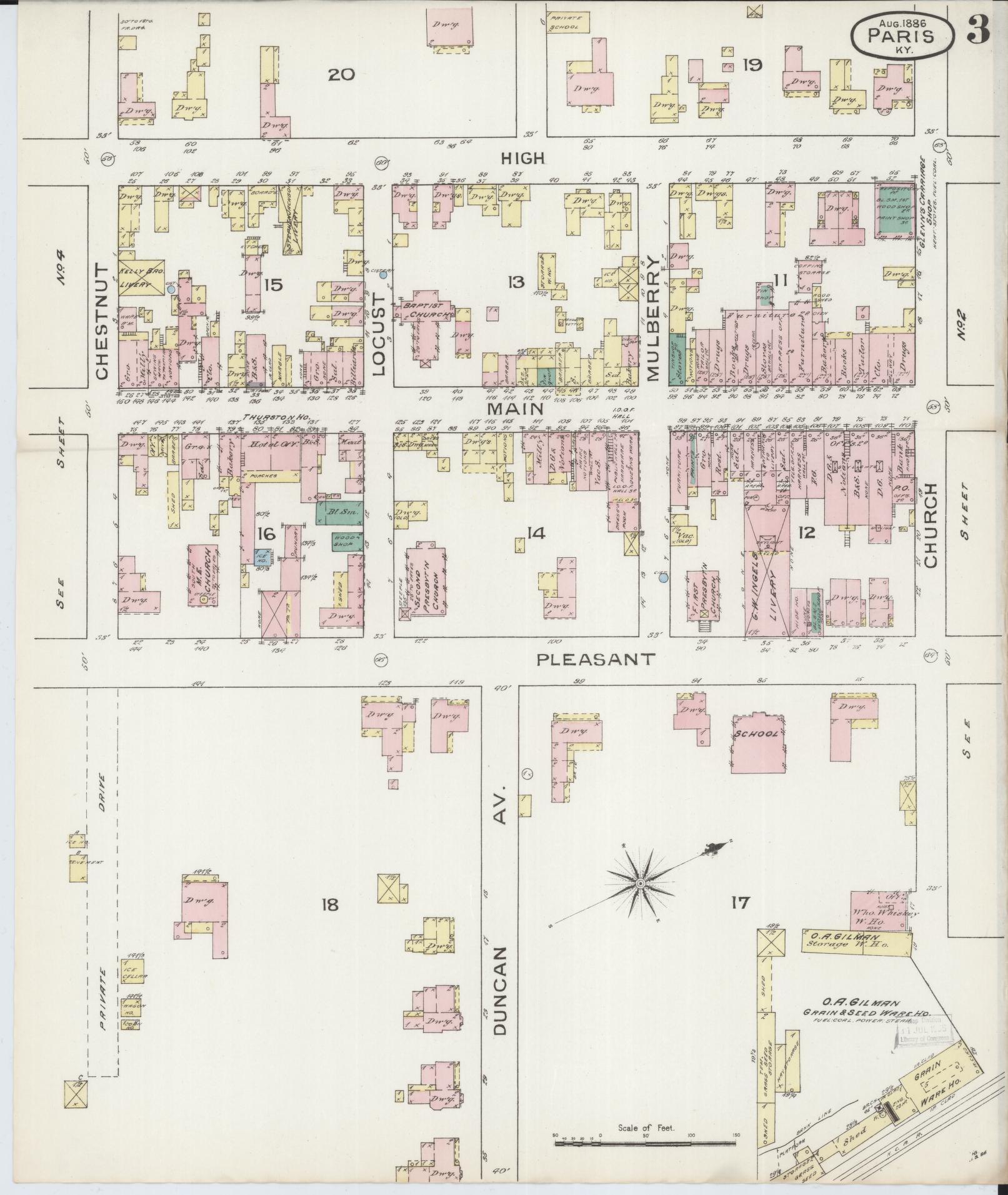 Sanborn Fire Insurance Map from Paris, Bourbon County, Kentucky (1886), Sheet #0003 - Historic Sanborn Fire Insurance Map Print, vintage old map wall art, antique decor, genealogy gift, Kentucky Kentucky map