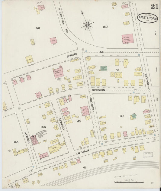 Sanborn Fire Insurance Map from Amsterdam, Montgomery County, New York (1888), Sheet #0021 - Historic Sanborn Fire Insurance Map Print, vintage old map wall art, antique decor, genealogy gift, New York New York map