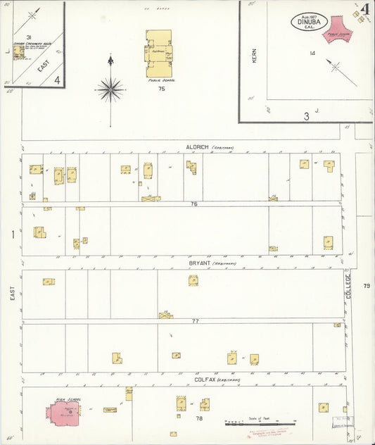 Sanborn Fire Insurance Map from Dinuba, Tulare County, California (1907), Sheet #0004 - Historic Sanborn Fire Insurance Map Print, vintage old map wall art, antique decor, genealogy gift, California California map
