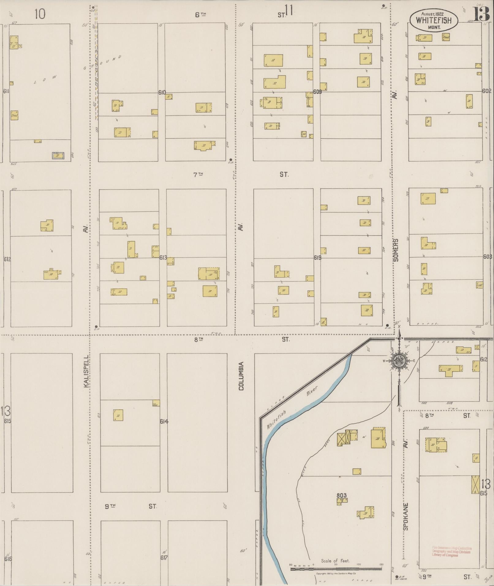 Sanborn Fire Insurance Map from Whitefish, Flathead County, Montana (1922), Sheet #0013 - Complete Map Set gallery image, historic Sanborn map, vintage wall art, Montana Montana