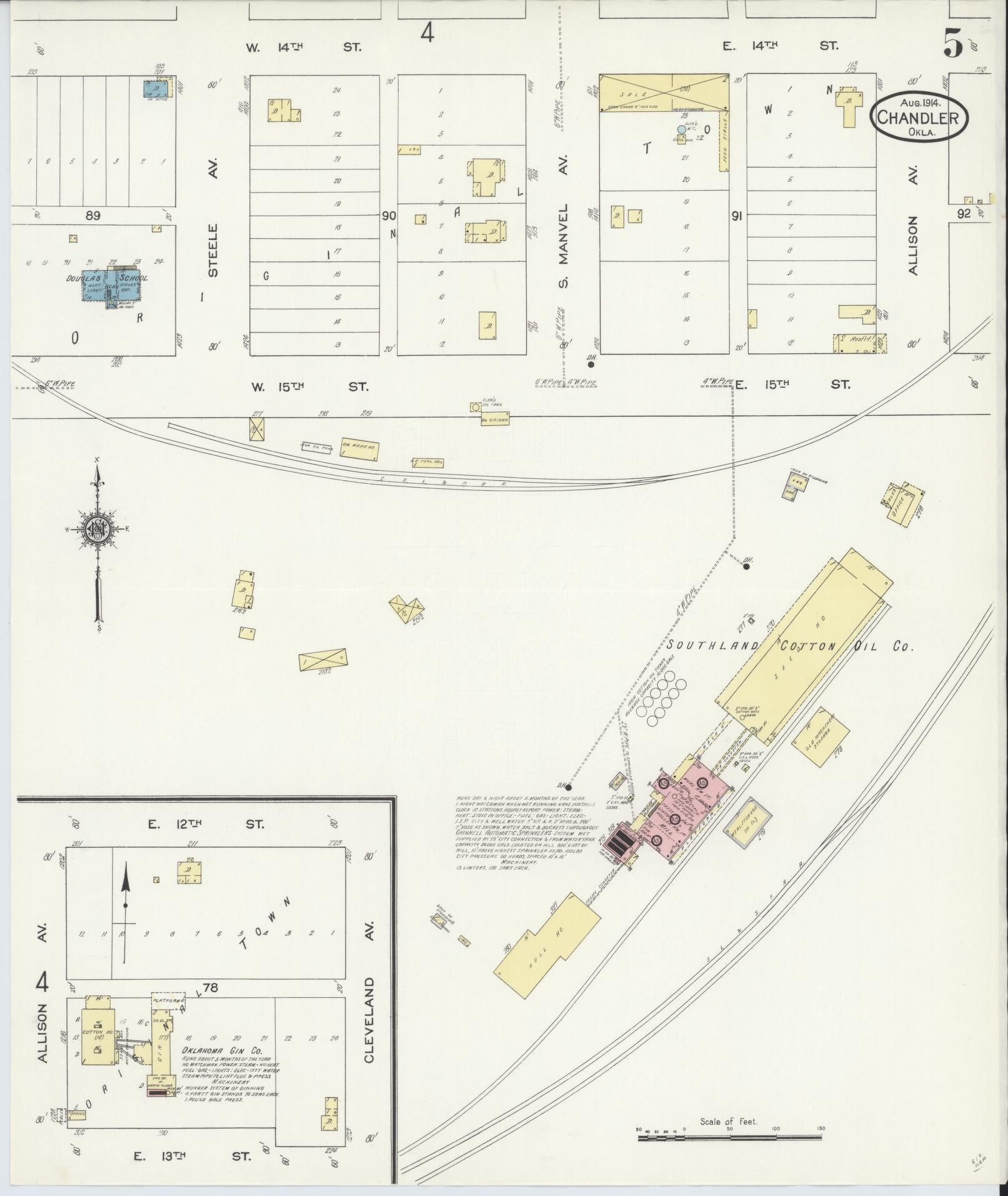 Sanborn Fire Insurance Map from Chandler, Lincoln County, Oklahoma (1914), Sheet #0005 - Historic Sanborn Fire Insurance Map Print, vintage old map wall art, antique decor, genealogy gift, Oklahoma Oklahoma map