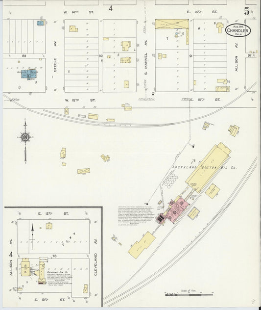 Sanborn Fire Insurance Map from Chandler, Lincoln County, Oklahoma (1914), Sheet #0005 - Historic Sanborn Fire Insurance Map Print, vintage old map wall art, antique decor, genealogy gift, Oklahoma Oklahoma map