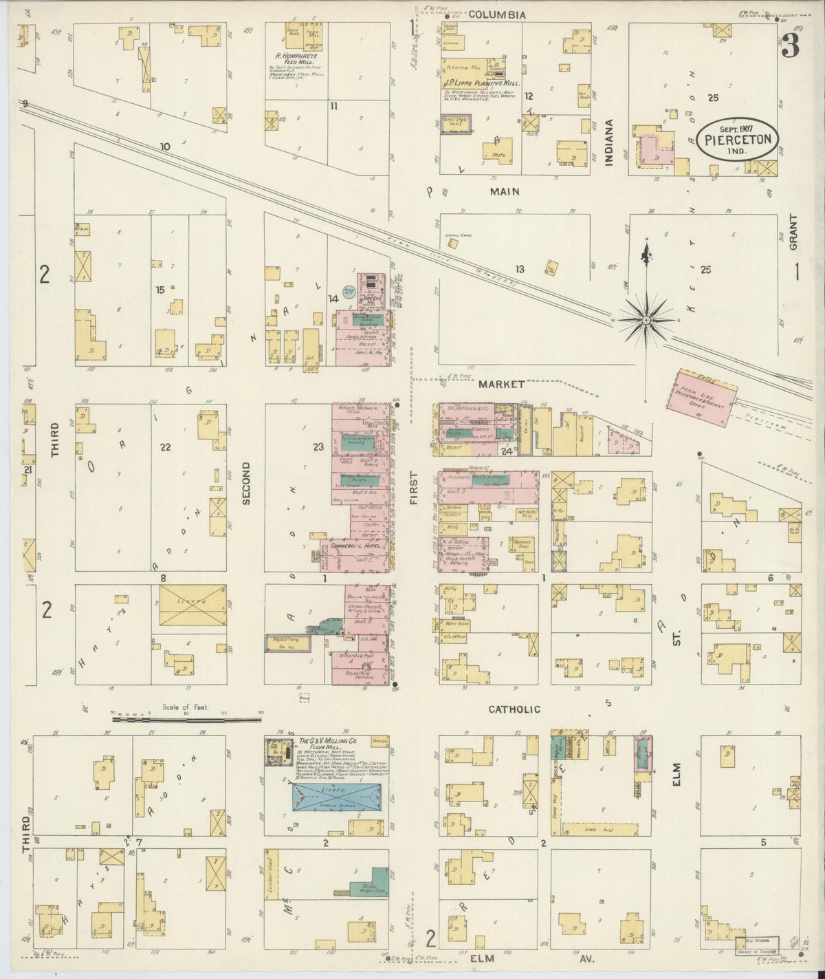 Sanborn Fire Insurance Map from Pierceton, Kosciusko County, Indiana (1907), Sheet #0003 - Historic Sanborn Fire Insurance Map Print, vintage old map wall art, antique decor, genealogy gift, Indiana Indiana map