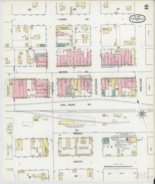 Sanborn Fire Insurance Map from Terrell, Kaufman County, Texas (1892), Sheet #0002 - Historic Sanborn Fire Insurance Map Print, vintage old map wall art, antique decor, genealogy gift, Texas Texas map