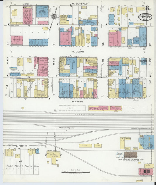 Sanborn Fire Insurance Map from Rawlins, Carbon County, Wyoming (1920), Sheet #0008 - Historic Sanborn Fire Insurance Map Print, vintage old map wall art, antique decor, genealogy gift, Wyoming Wyoming map