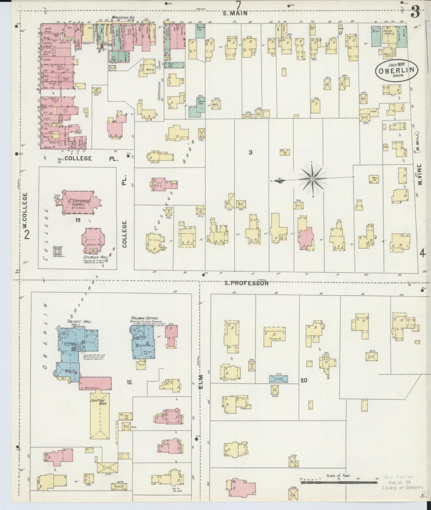 Sanborn Fire Insurance Map from Oberlin, Lorain County, Ohio (1897), Sheet #0003 - Complete Map Set gallery image, historic Sanborn map, vintage wall art, Ohio Ohio