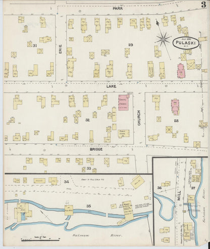 Sanborn Fire Insurance Map from Pulaski, Oswego County, New York (1890), Sheet #0003 - Complete Map Set gallery image, historic Sanborn map, vintage wall art, New York New York