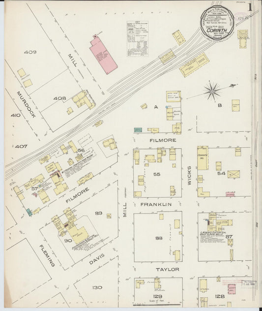 Sanborn Fire Insurance Map from Corinth, Alcorn County, Mississippi (1885), Sheet #0001 - Complete Map Set gallery image, historic Sanborn map, vintage wall art, Mississippi Mississippi