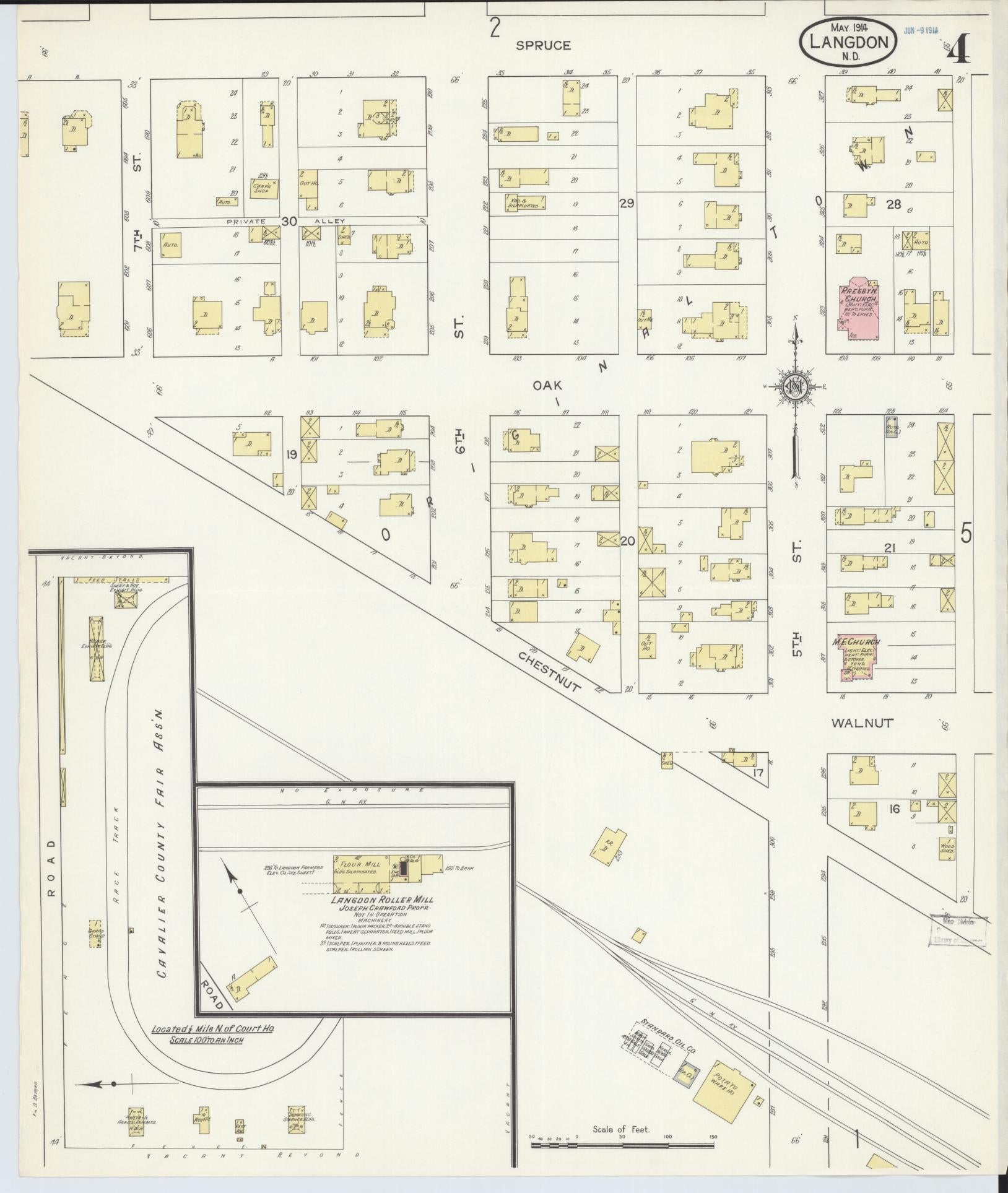 Sanborn Fire Insurance Map from Langdon, Cavalier County, North Dakota (1914), Sheet #0004 - Complete Map Set gallery image, historic Sanborn map, vintage wall art, North Dakota North Dakota
