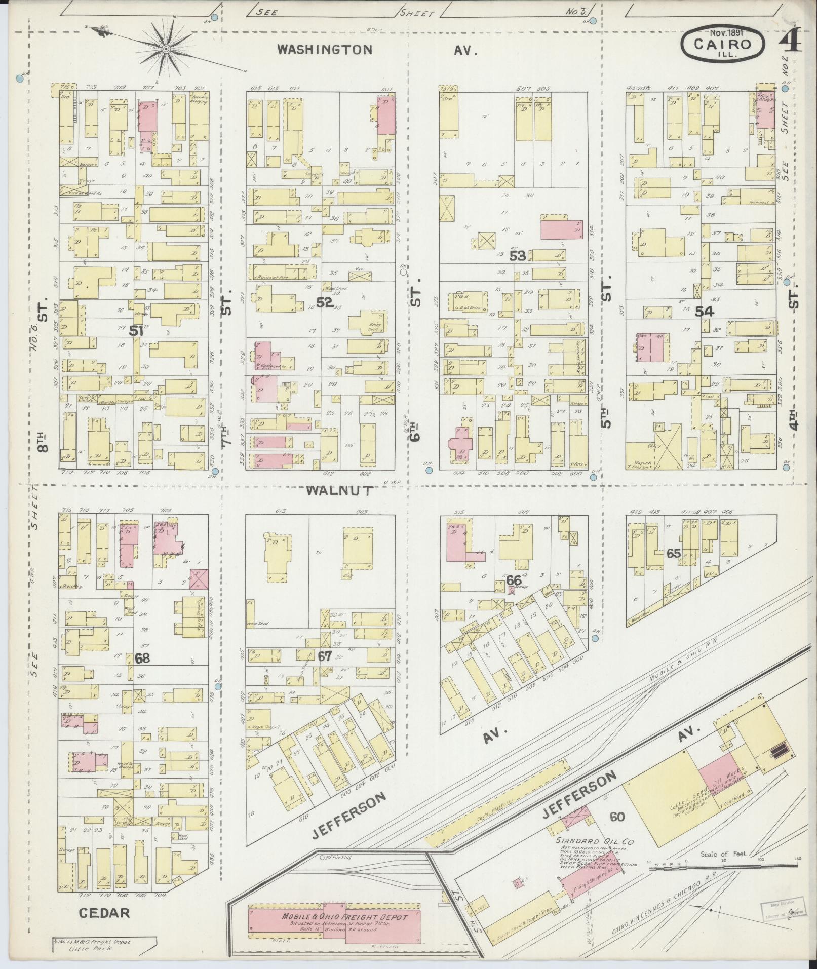 Sanborn Fire Insurance Map from Cairo, Alexander County, Illinois (1891), Sheet #0004 - Complete Map Set gallery image, historic Sanborn map, vintage wall art, Illinois Illinois