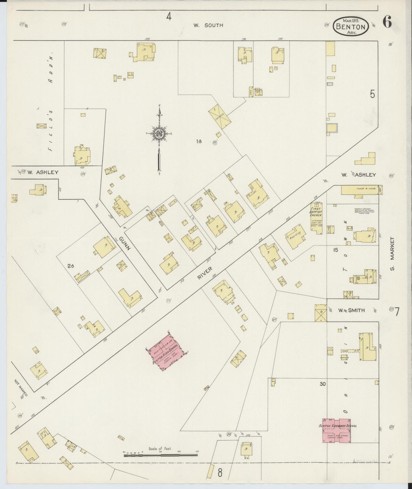 Sanborn Fire Insurance Map from Benton, Saline County, Arkansas (1915), Sheet #0006 - Historic Sanborn Fire Insurance Map Print, vintage old map wall art, antique decor, genealogy gift, Arkansas Arkansas map