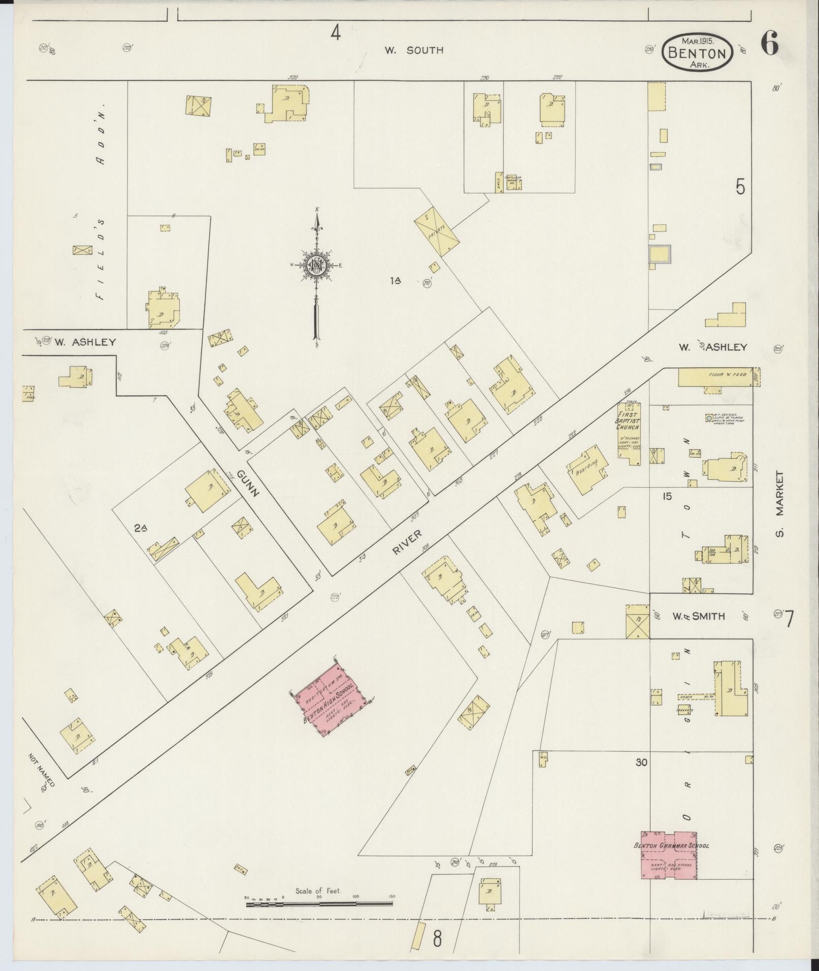 Sanborn Fire Insurance Map from Benton, Saline County, Arkansas (1915), Sheet #0006 - Historic Sanborn Fire Insurance Map Print, vintage old map wall art, antique decor, genealogy gift, Arkansas Arkansas map