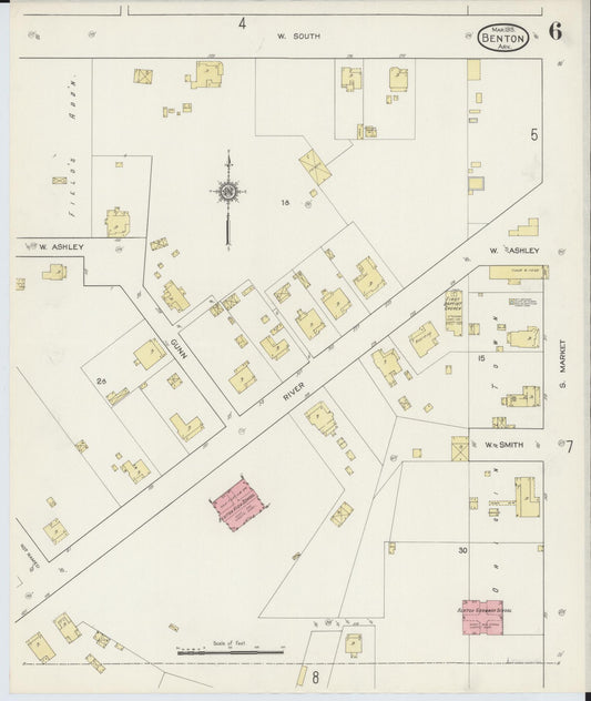 Sanborn Fire Insurance Map from Benton, Saline County, Arkansas (1915), Sheet #0006 - Historic Sanborn Fire Insurance Map Print, vintage old map wall art, antique decor, genealogy gift, Arkansas Arkansas map