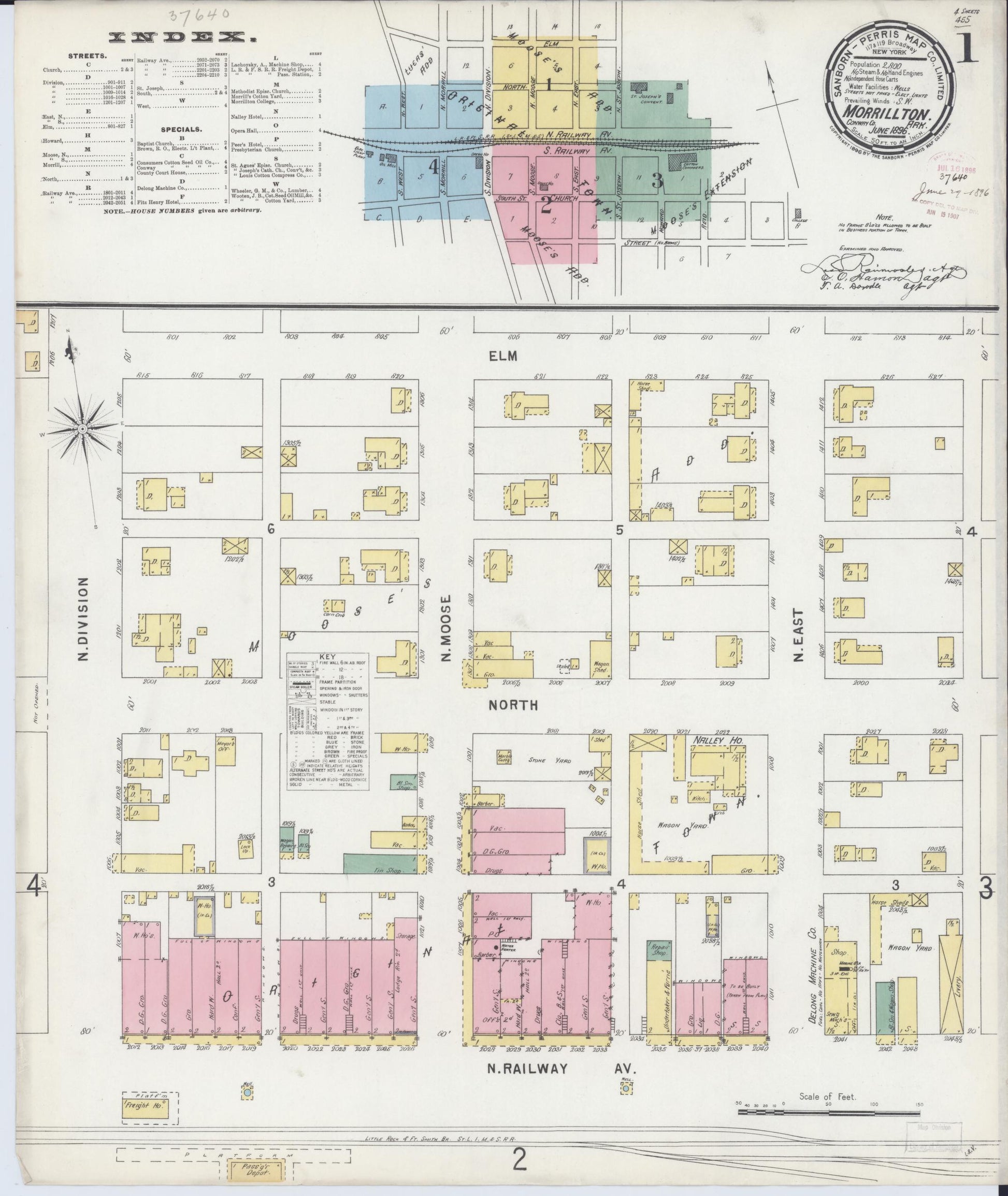 Sanborn Fire Insurance Map from Morrilton, Conway County, Arkansas (1896), Sheet #0001 - Historic Sanborn Fire Insurance Map Print, vintage old map wall art, antique decor, genealogy gift, Arkansas Arkansas map