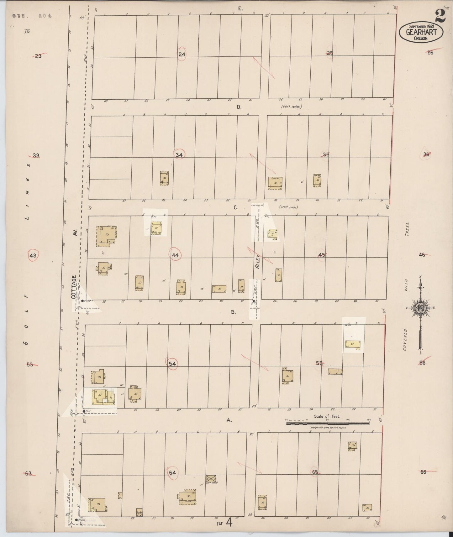 Sanborn Fire Insurance Map from Gearhart, Clatsop County, Oregon (1928), Sheet #0002 - Complete Map Set gallery image, historic Sanborn map, vintage wall art, Oregon Oregon