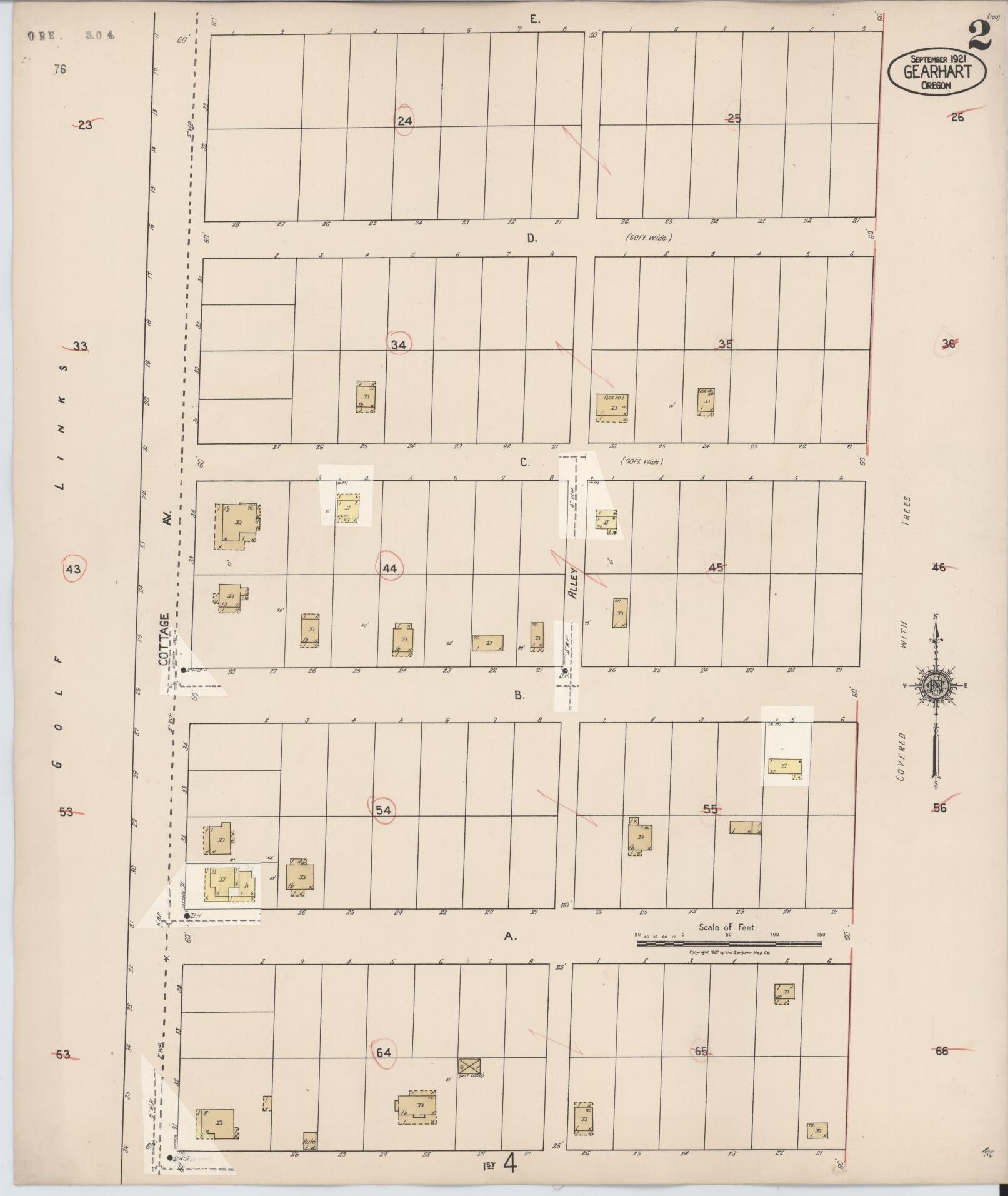 Sanborn Fire Insurance Map from Gearhart, Clatsop County, Oregon (1928), Sheet #0002 - Complete Map Set gallery image, historic Sanborn map, vintage wall art, Oregon Oregon