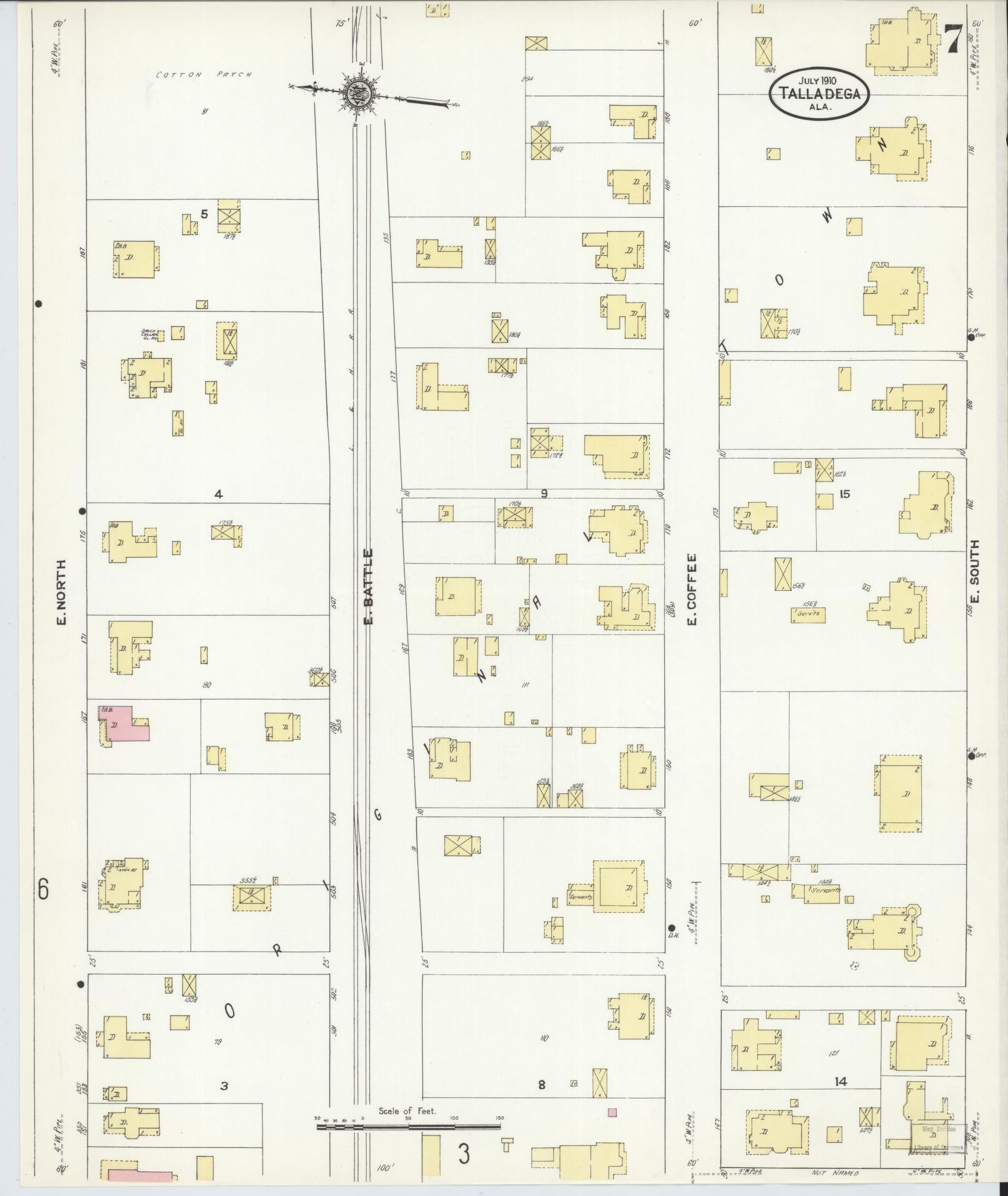 Sanborn Fire Insurance Map from Talladega, Talladega County, Alabama (1910), Sheet #0007 - Complete Map Set gallery image, historic Sanborn map, vintage wall art, Alabama Alabama