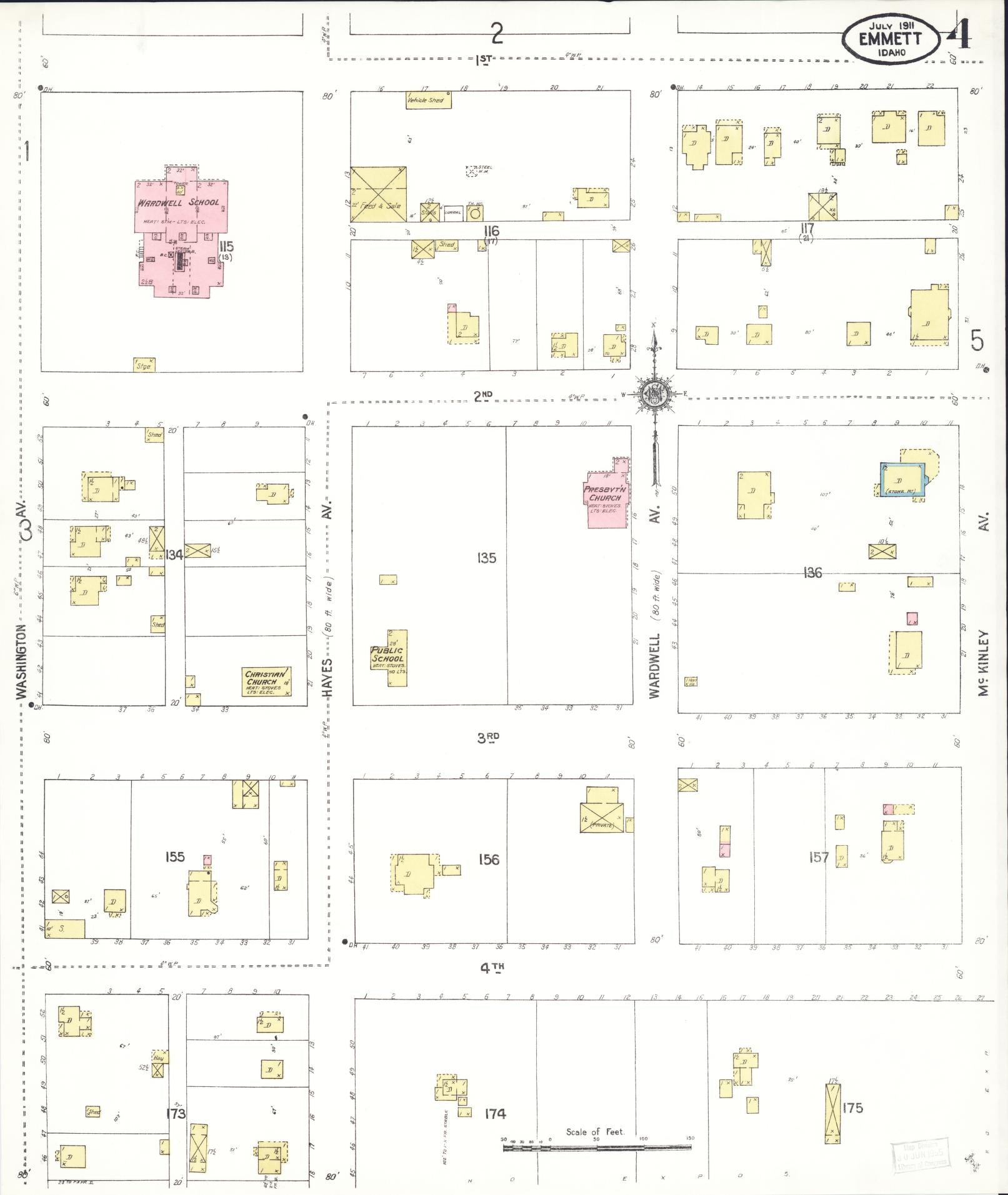 Sanborn Fire Insurance Map from Emmett, Gem County, Idaho (1911), Sheet #0004 - Historic Sanborn Fire Insurance Map Print, vintage old map wall art, antique decor, genealogy gift, Idaho Idaho map