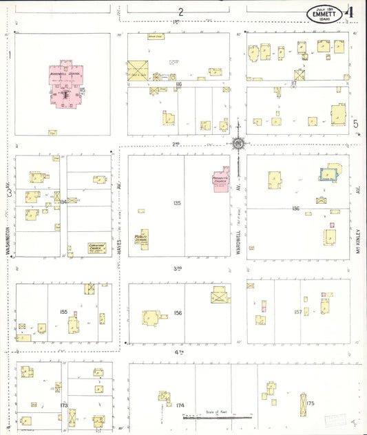 Sanborn Fire Insurance Map from Emmett, Gem County, Idaho (1911), Sheet #0004 - Historic Sanborn Fire Insurance Map Print, vintage old map wall art, antique decor, genealogy gift, Idaho Idaho map